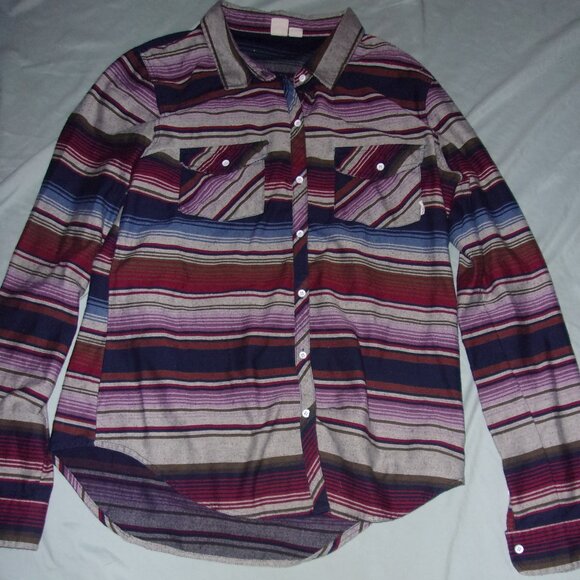ROXY size extra large womens shirt soft button up top gorpcore striped purple - Picture 1 of 3